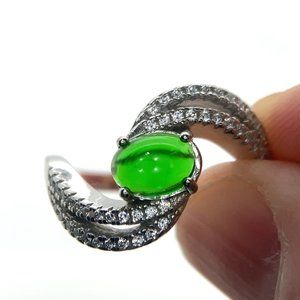 Green Opal .70ct Platinum Finish Solid 925 Sterling Silver Ring
